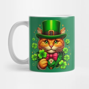 Lucky Orange Cat Holding A Shamrock Irish St. Patricks Day Mug